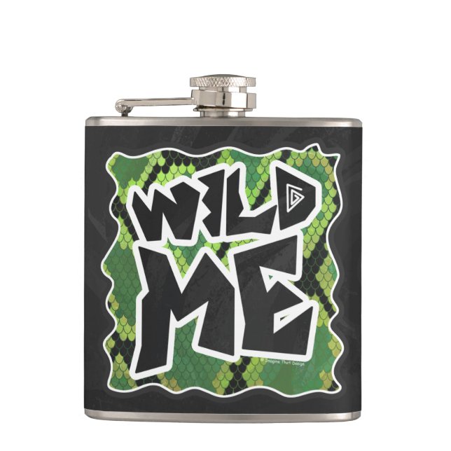 Wild Me Snake Black and Green Print Hip Flask (Front)