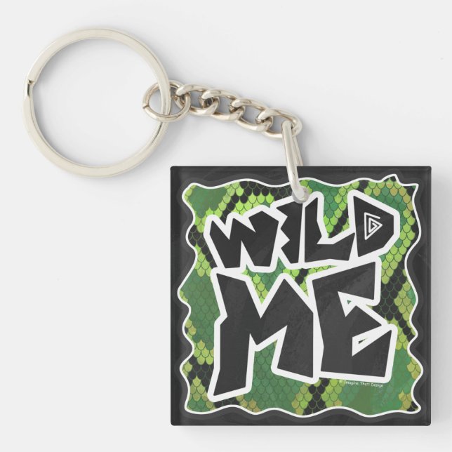 Wild Me Snake Black and Green Print Keychain (Front)