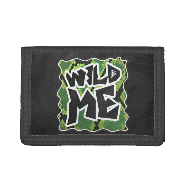 Wild Me Snake Black and Green Print Tri-fold Wallet (Front)