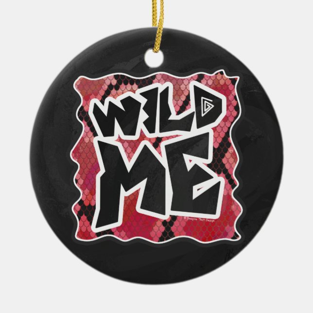 Wild Me Snake Black and Red Print Ceramic Ornament (Front)