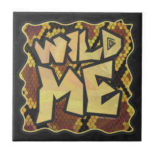 Wild Me Snake Brown and Gold Print Ceramic Tile