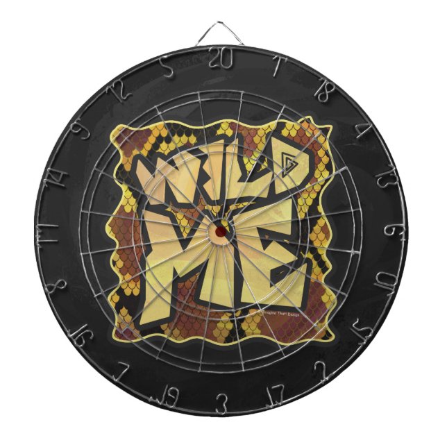 Wild Me Snake Brown and Gold Print Dartboard With Darts (Front)