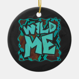 Wild Me Snake Brown and Teal Print Ceramic Ornament