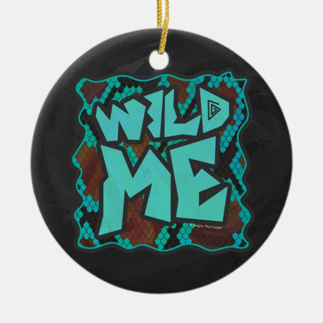 Wild Me Snake Brown and Teal Print Ceramic Ornament (Front)
