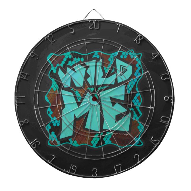 Wild Me Snake Brown and Teal Print Dartboard With Darts (Front)