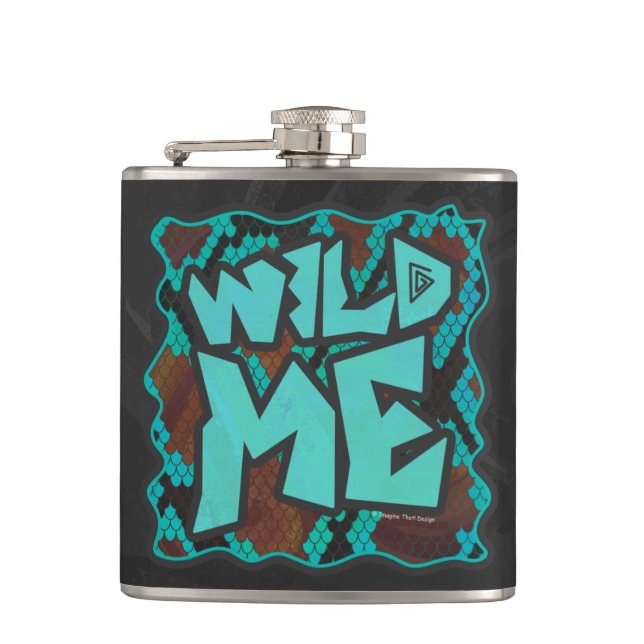 Wild Me Snake Brown and Teal Print Flask (Front)