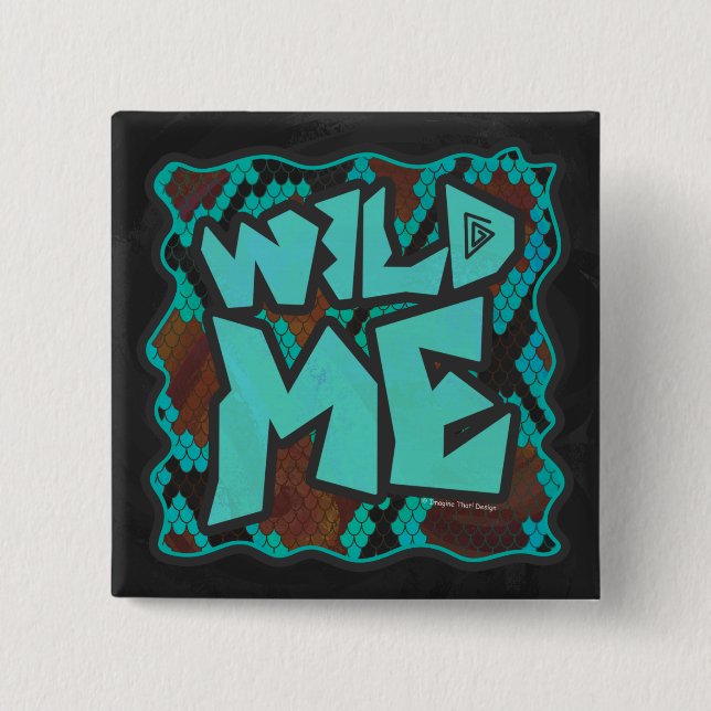 Wild Me Snake Brown and Teal Print Pinback Button (Front)