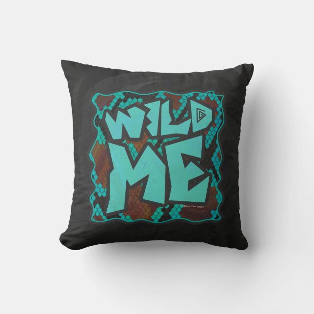 Wild Me Snake Brown and Teal Print Throw Pillow (Front)
