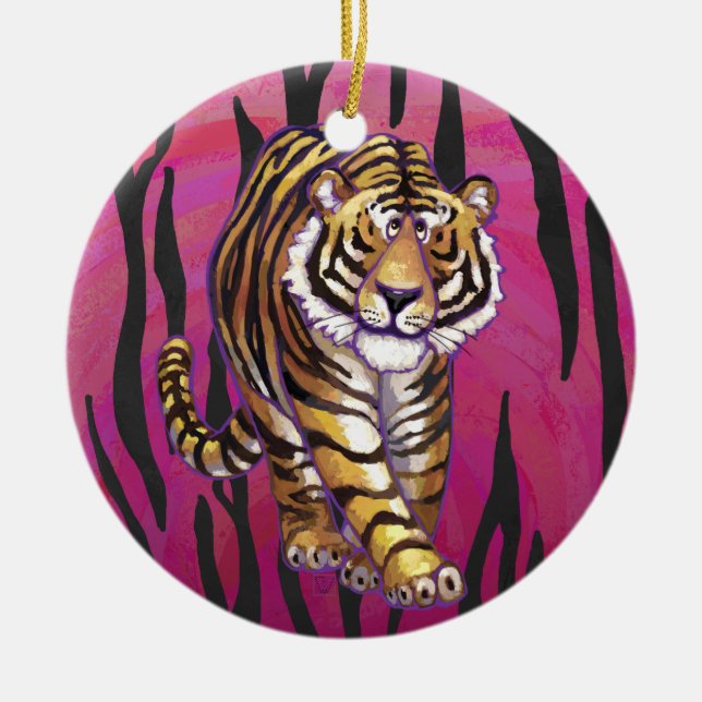 Wild Me Tiger Black and Pink Ceramic Ornament (Front)