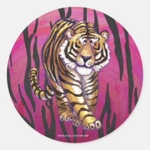 Wild Me Tiger Black and Pink Classic Round Sticker