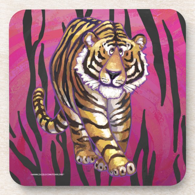 Wild Me Tiger Black and Pink Coaster (Front)