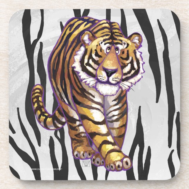 Wild Me Tiger Black and White Print Beverage Coaster (Front)