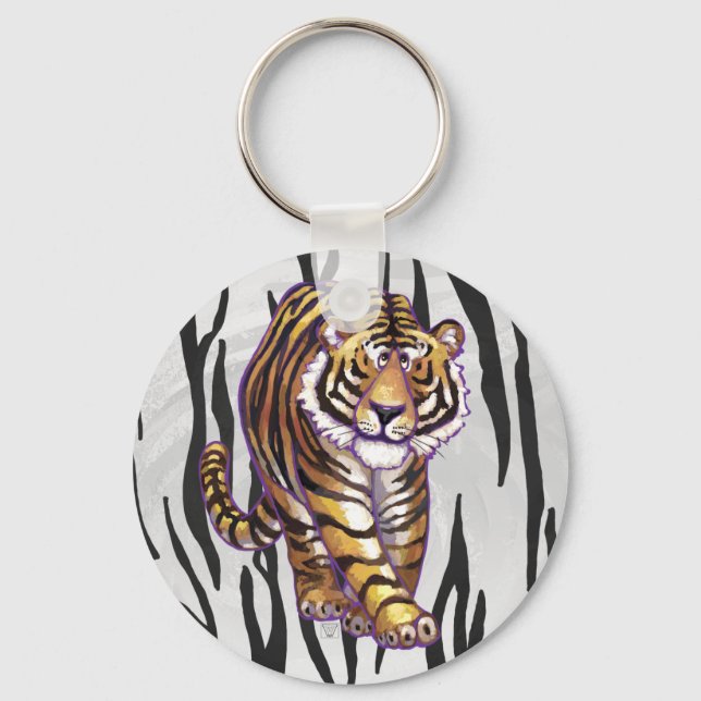 Wild Me Tiger Black and White Print Keychain (Front)