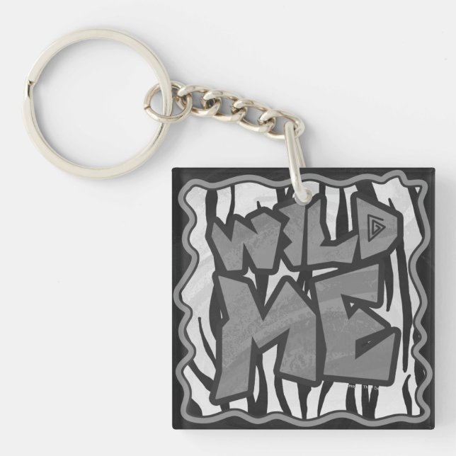 Wild Me Tiger Black and White Print Keychain (Front)