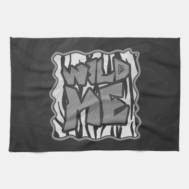 Wild Me Tiger Black and White Print Kitchen Towel (Horizontal)