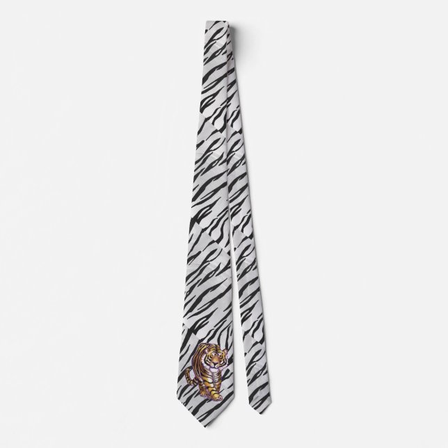 Wild Me Tiger Black and White Print Tie (Front)