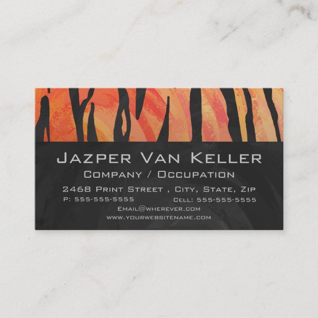 Wild Me Tiger Hot orange and Black Print Business Card (Front)