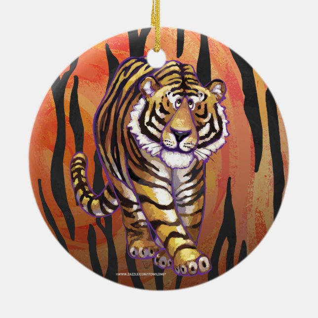 Wild Me Tiger Hot orange and Black Print Ceramic Ornament (Back)