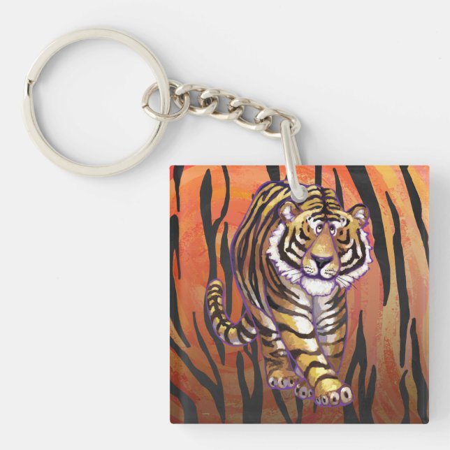 Wild Me Tiger Hot orange and Black Print Keychain (Front)