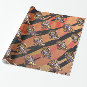 Wild Me Tiger Hot orange and Black Print Wrapping Paper
