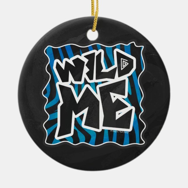 Wild Me Zebra Black and Blue Ceramic Ornament (Front)
