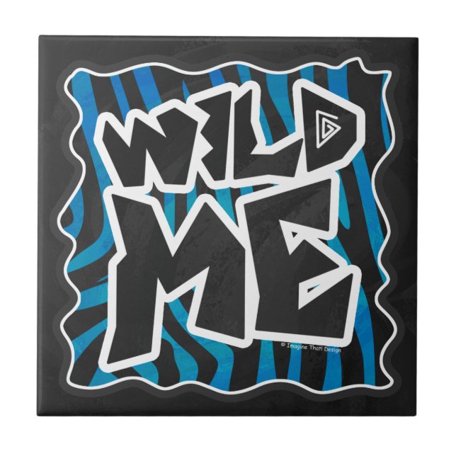 Wild Me Zebra Black and Blue Ceramic Tile (Front)