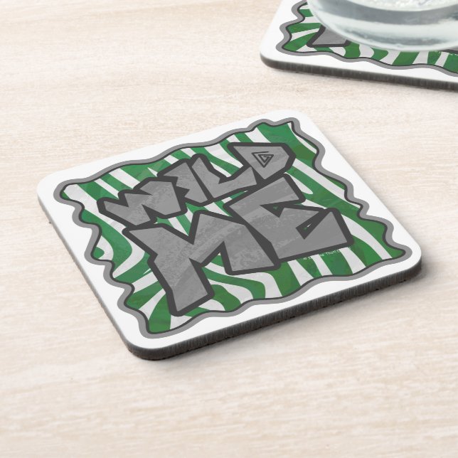 Wild Me Zebra Green and White Beverage Coaster (Left Side)