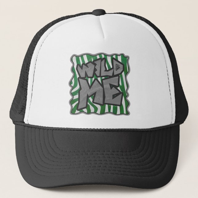 Wild Me Zebra Green and White Trucker Hat (Front)