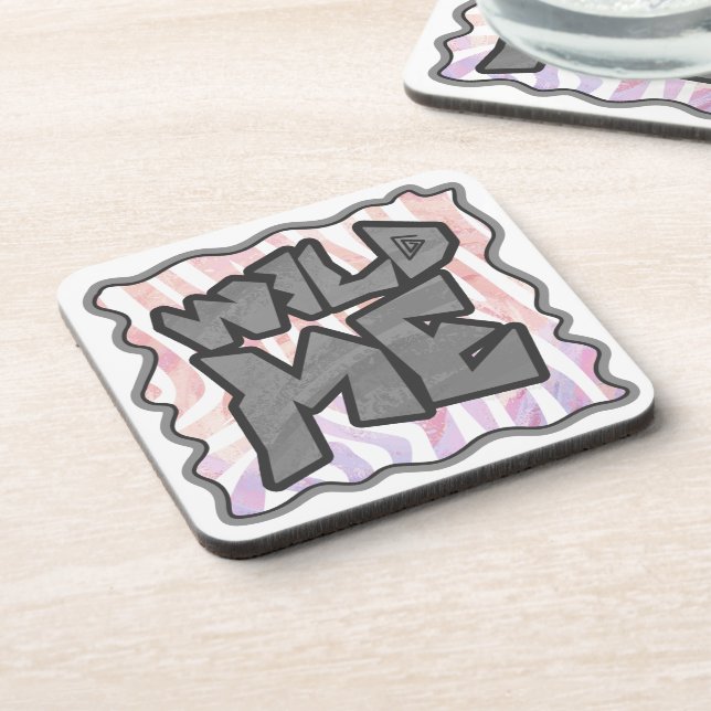 Wild Me Zebra Pink and White Drink Coaster (Left Side)
