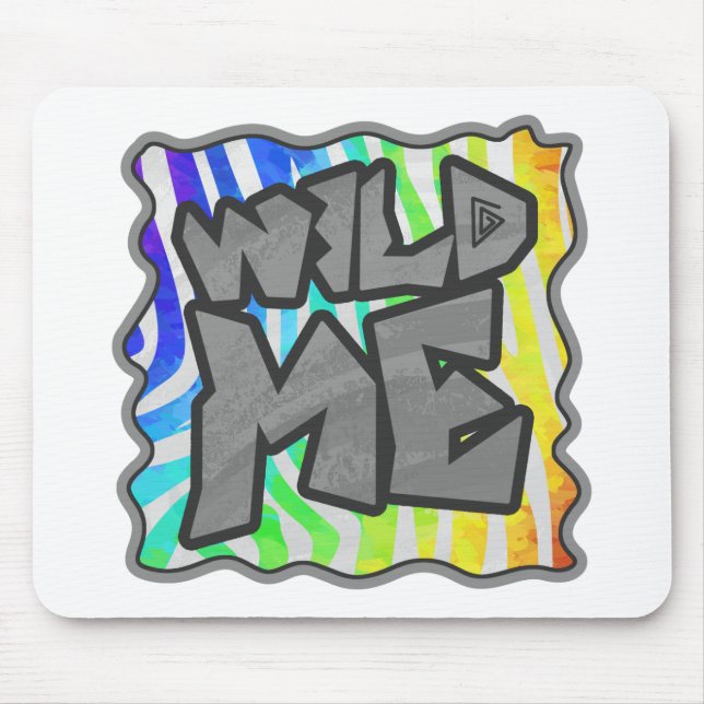 Wild Me Zebra Rainbow and White Print Mouse Pad (Front)