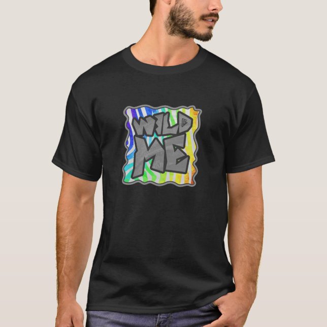 Wild Me Zebra Rainbow and White Print T-Shirt (Front)