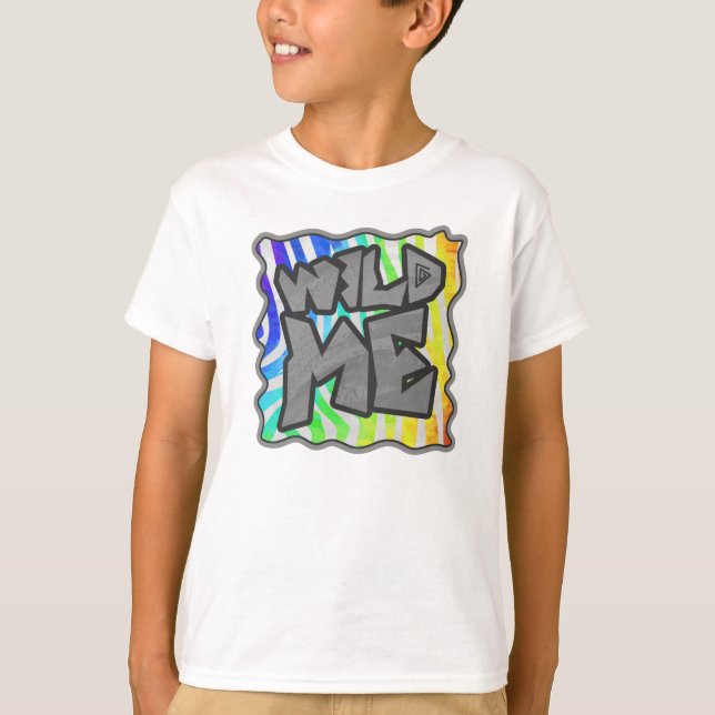Wild Me Zebra Rainbow and White Print T-Shirt (Front)
