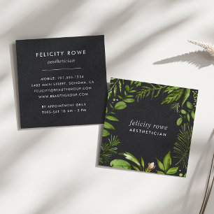 Wild Meadow Black Botanical Frame Square Business Card