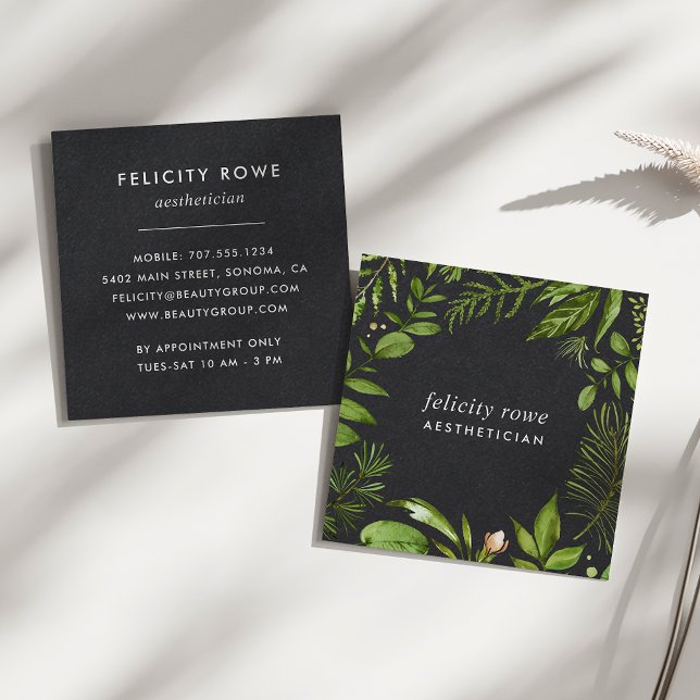 Wild Meadow | Black Botanical Frame Square Business Card (Creator Uploaded)