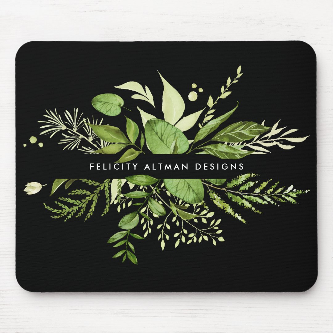 Wild Meadow | Black & Green Botanical Personalized Mouse Pad | Zazzle