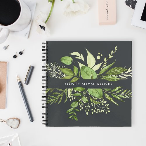 Wild Meadow  Black  Green Botanical Personalized Notebook
