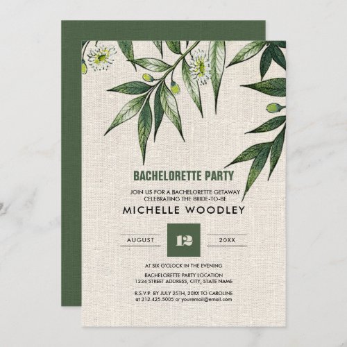 Wild Meadow  Botanical Burlap Bachelorette Party  Invitation