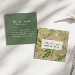 Wild Meadow | Botanical Print Kraft Square Business Card<br><div class="desc">Rustic botanical business cards in a unique square format feature your name or company name overlaid on a background pattern of painted watercolor botanical leaves in rich shades of green. Add your full contact information to the back in white on forest green. A unique and elegant choice for interior designers,...</div>