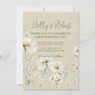 Wild Meadow Daisy Kraft Floral  Photo QR Code  Invitation