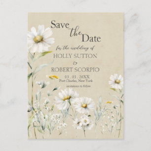 Wild Meadow Daisy Kraft Floral Save the Date Postcard