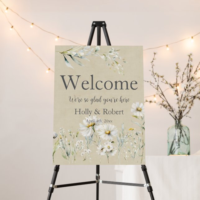 Wild Meadow Daisy Kraft Floral Wedding Welcome Foam Board (In Situ (Stand))