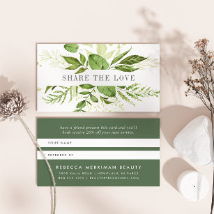Wild Meadow   Delicate Green Watercolor Botanical Referral Card