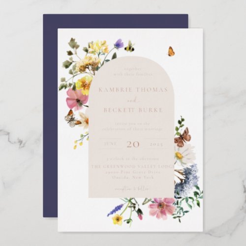 Wild Meadow Floral Arch Frame Wedding Foil Invitation