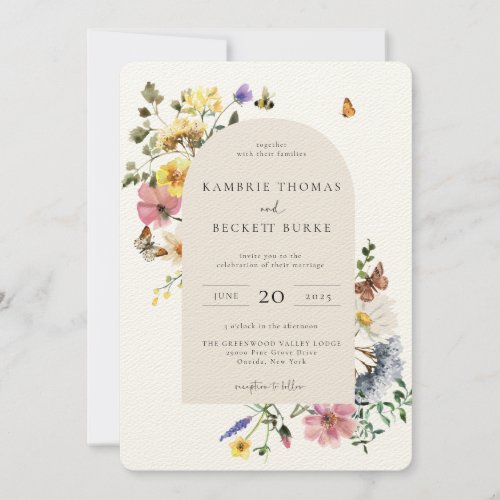 Wild Meadow Floral Arch Frame Wedding Invitation