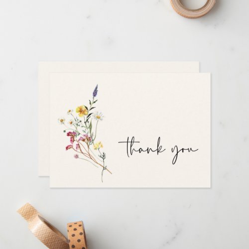 Wild Meadow Floral Bouquet Wedding Thank You Note Card