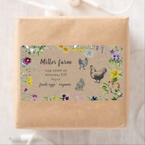 Wild Meadow Floral Rustic Script Egg Carton Label