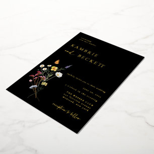 Wild Meadow Floral Wedding Black Foil Invitation