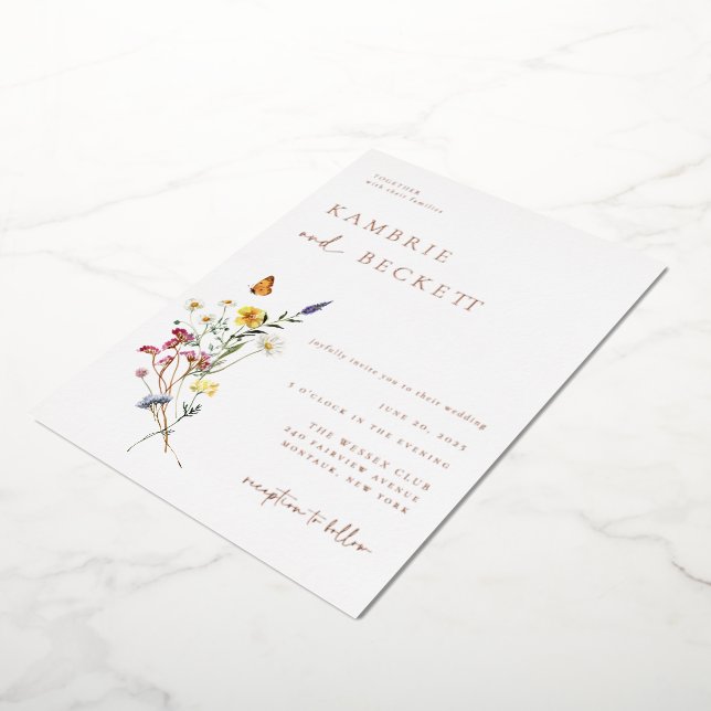 Wild Meadow Floral Wedding Foil Invitation (Rotated)