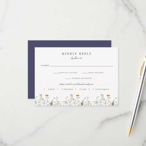 Wild Meadow Floral Wedding Meal Choice RSVP Card