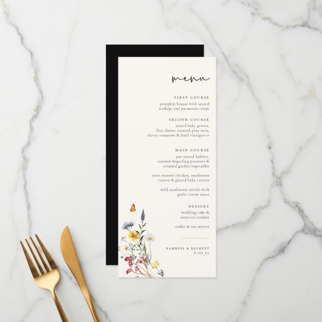 Wild Meadow Floral Wedding Menu (Front/Back In Situ)